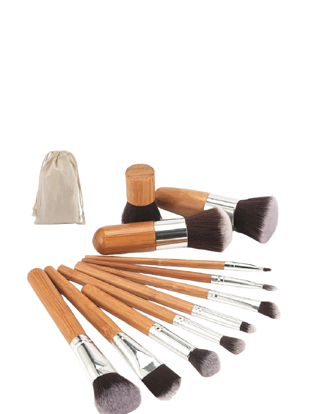 

Yoana Set Of 11 Professional Series Bamboo Makeup Brush Set With Fabric Pouch, Brown
