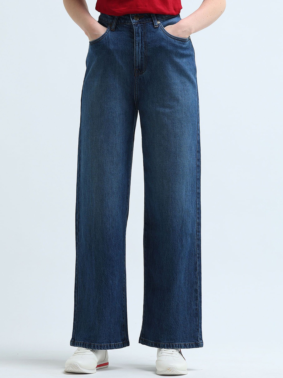 

U.S. Polo Assn. Women Wide Leg High-Rise Stretchable Jeans, Blue