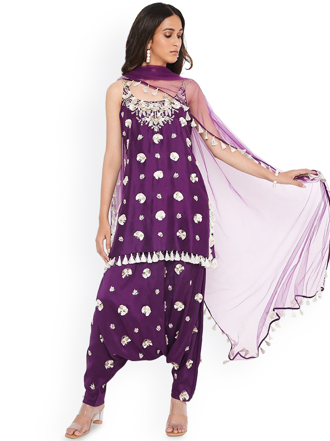 

Payal Singhal Ethnic Motifs Embroidered Kurta with Harem Pants & Dupatta, Purple