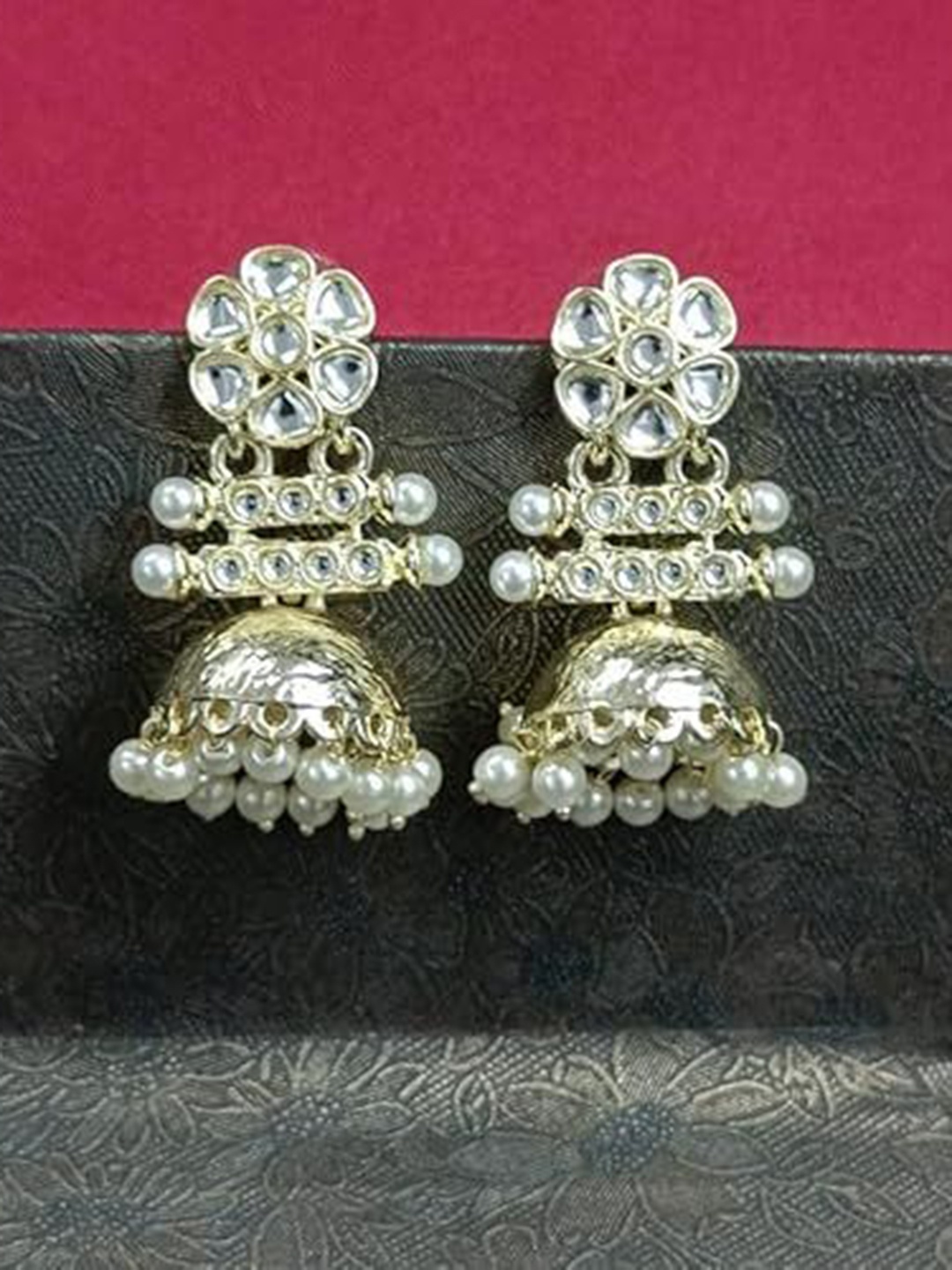 

BDIVA 18K Gold Plated Dome Shaped Kundan Studded Jhumkas