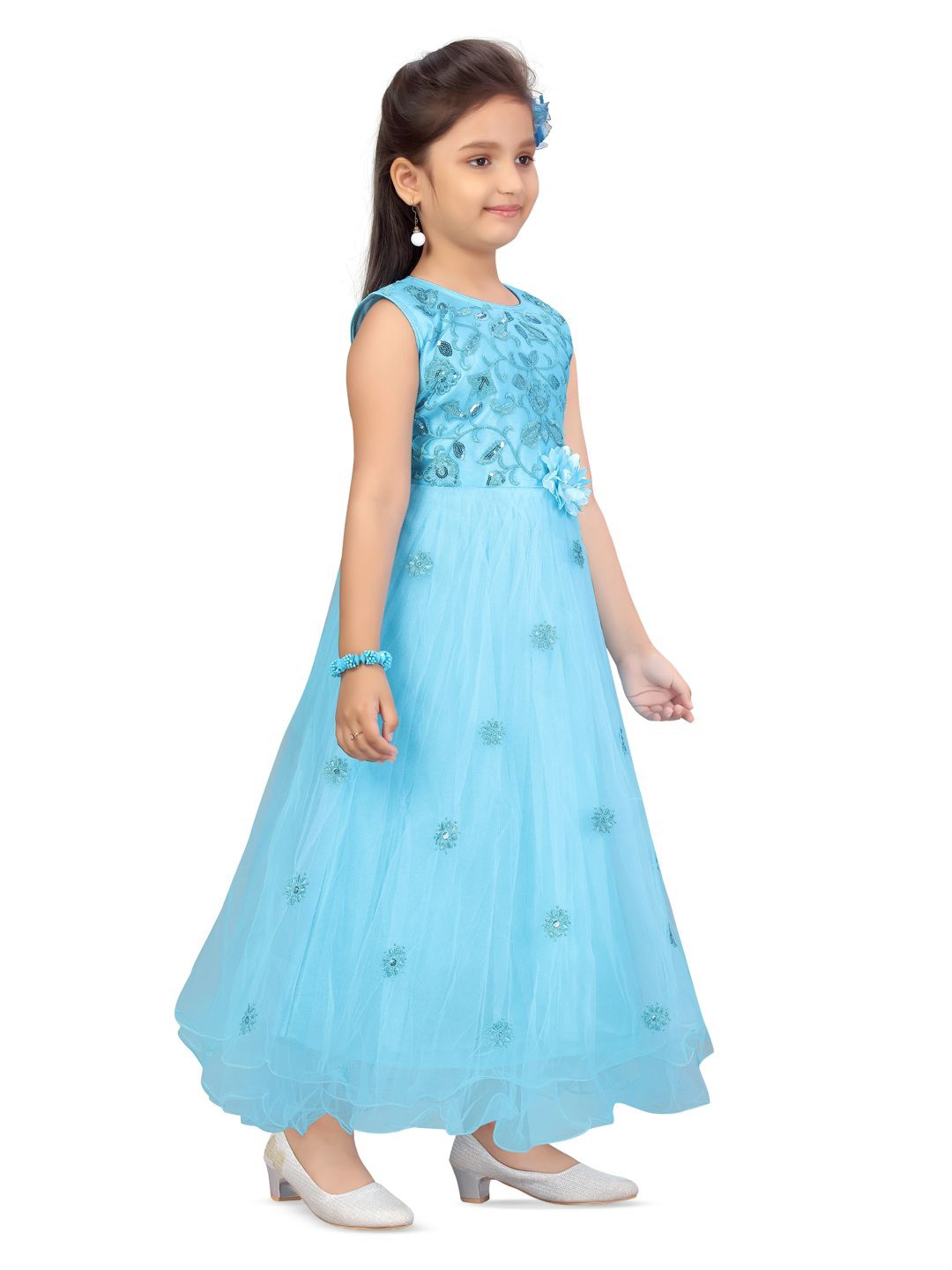 

BAESD Embellished Net Maxi Dress, Turquoise blue