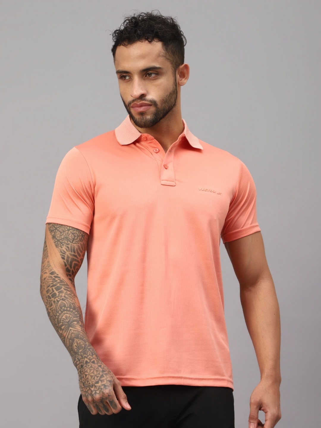 

VECTOR X Men Solid Polo Collar T-Shirt, Peach