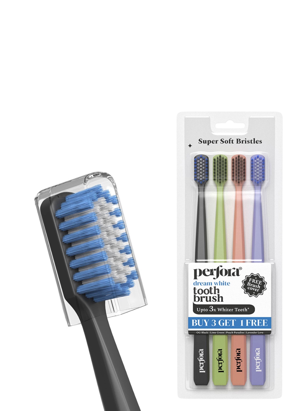 

Perfora Pack Of 4 Lime Green & Peach Coloured Ultra Soft Bristles Toothbrush