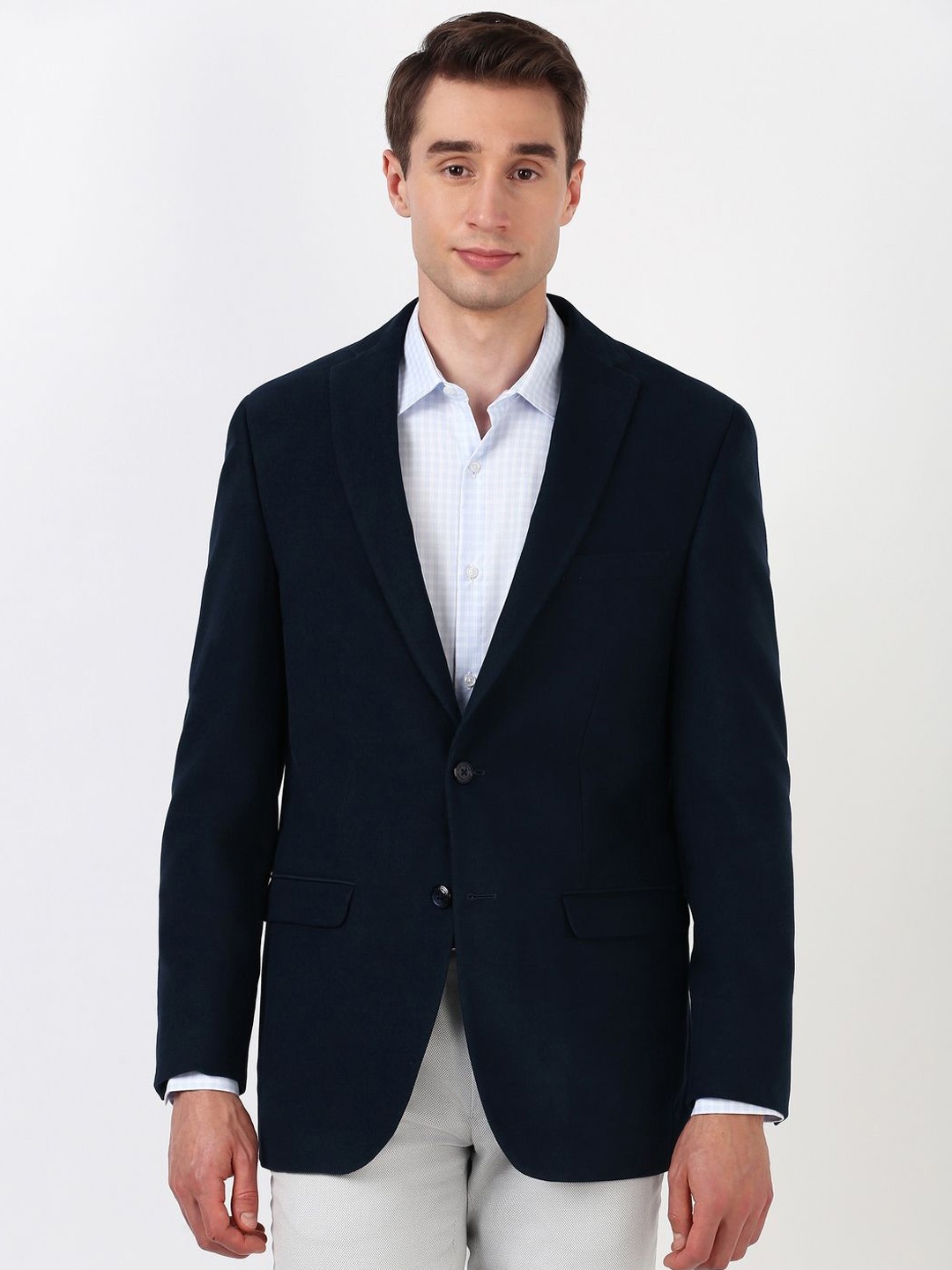 

Peter England Elite Slim-Fit Single-Breasted Blazer, Navy blue