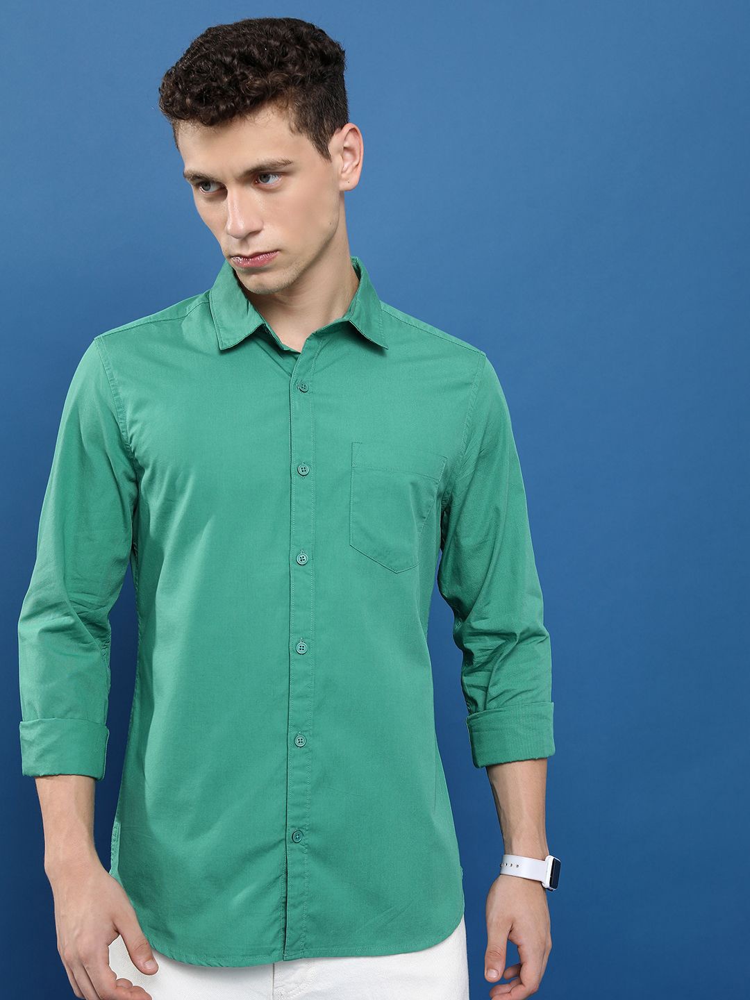 

HIGHLANDER Men Slim Fit Opaque Casual Shirt, Green