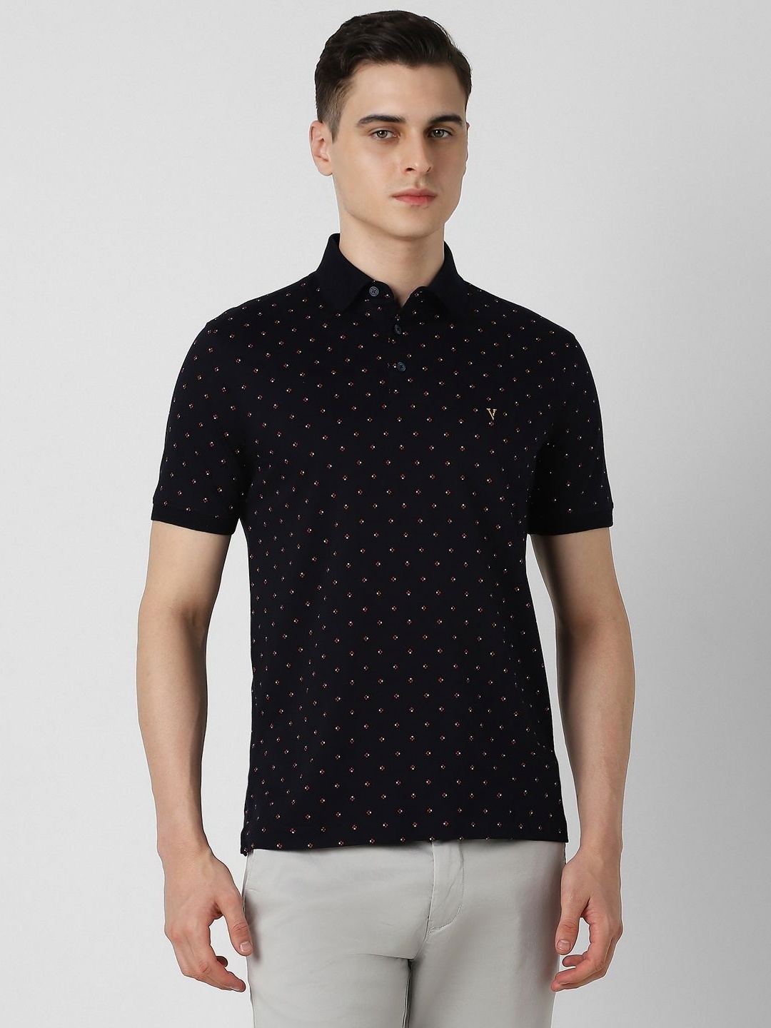 

Van Heusen Sport Men Geometric Printed Polo Collar Cotton T-Shirt, Black