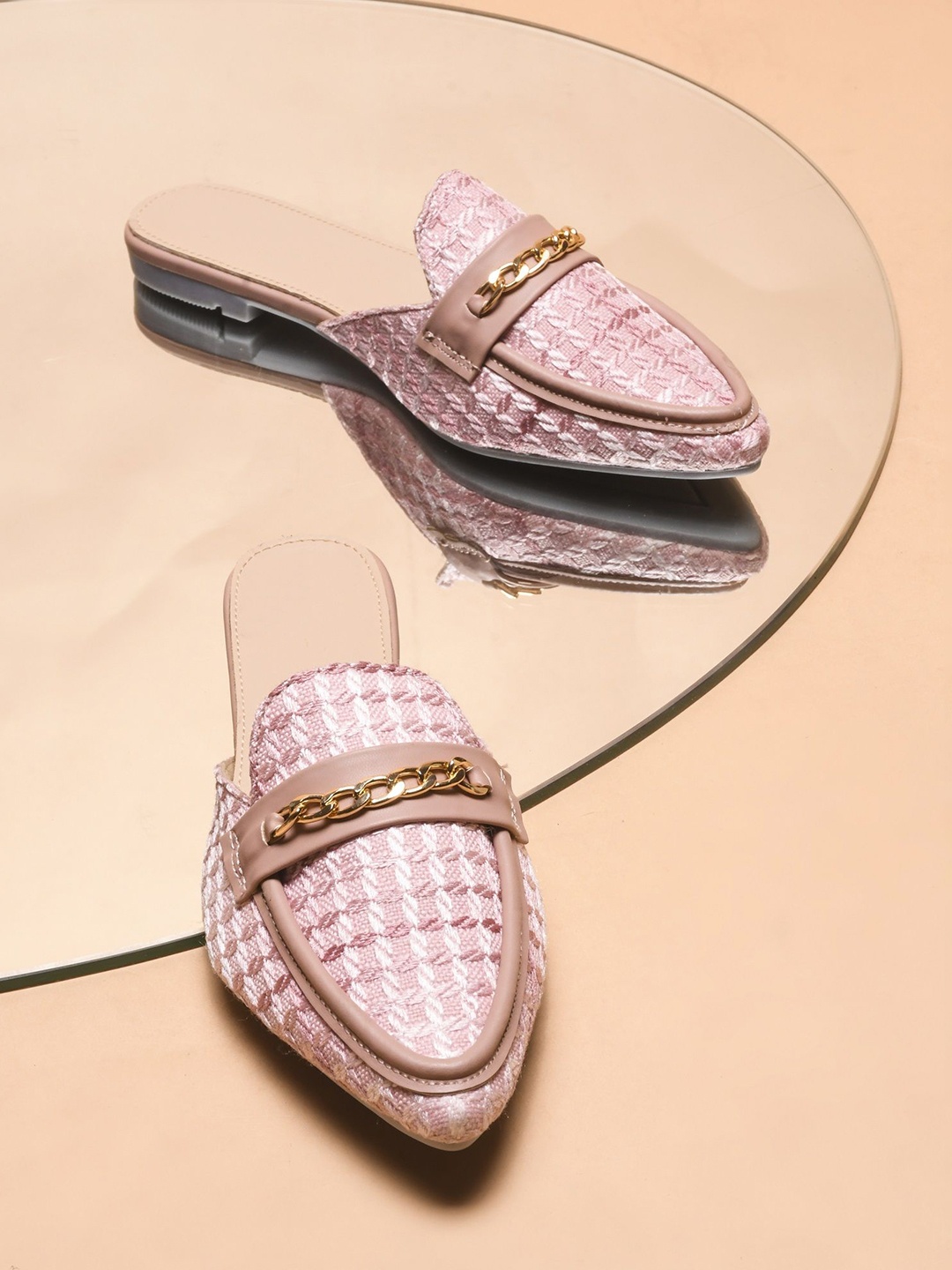 

Try Me Women Woven Design Ethnic Mules Flats, Pink