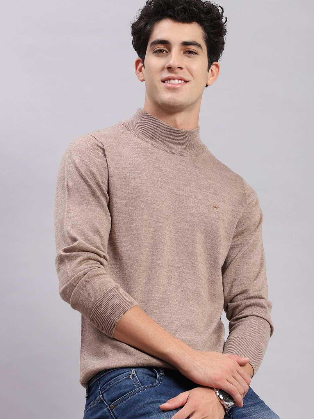 

Monte Carlo Men Checked Woollen Pullover, Brown