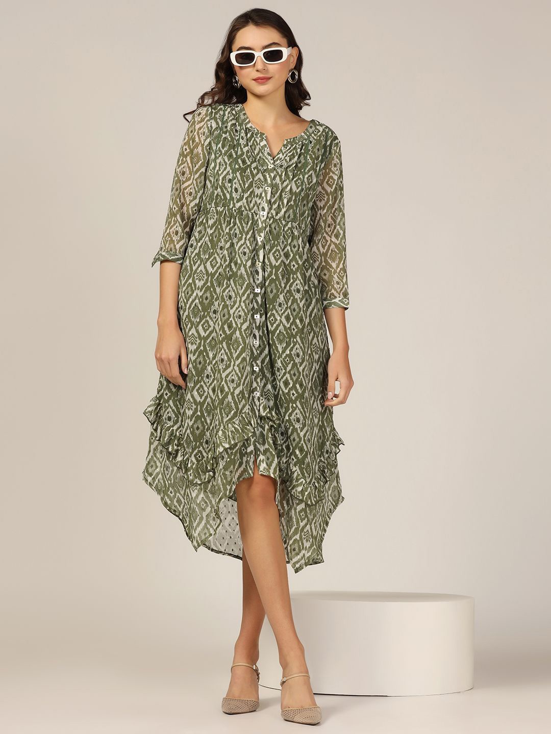 

Mustard Animal Print A-Line Midi Dress, Multi