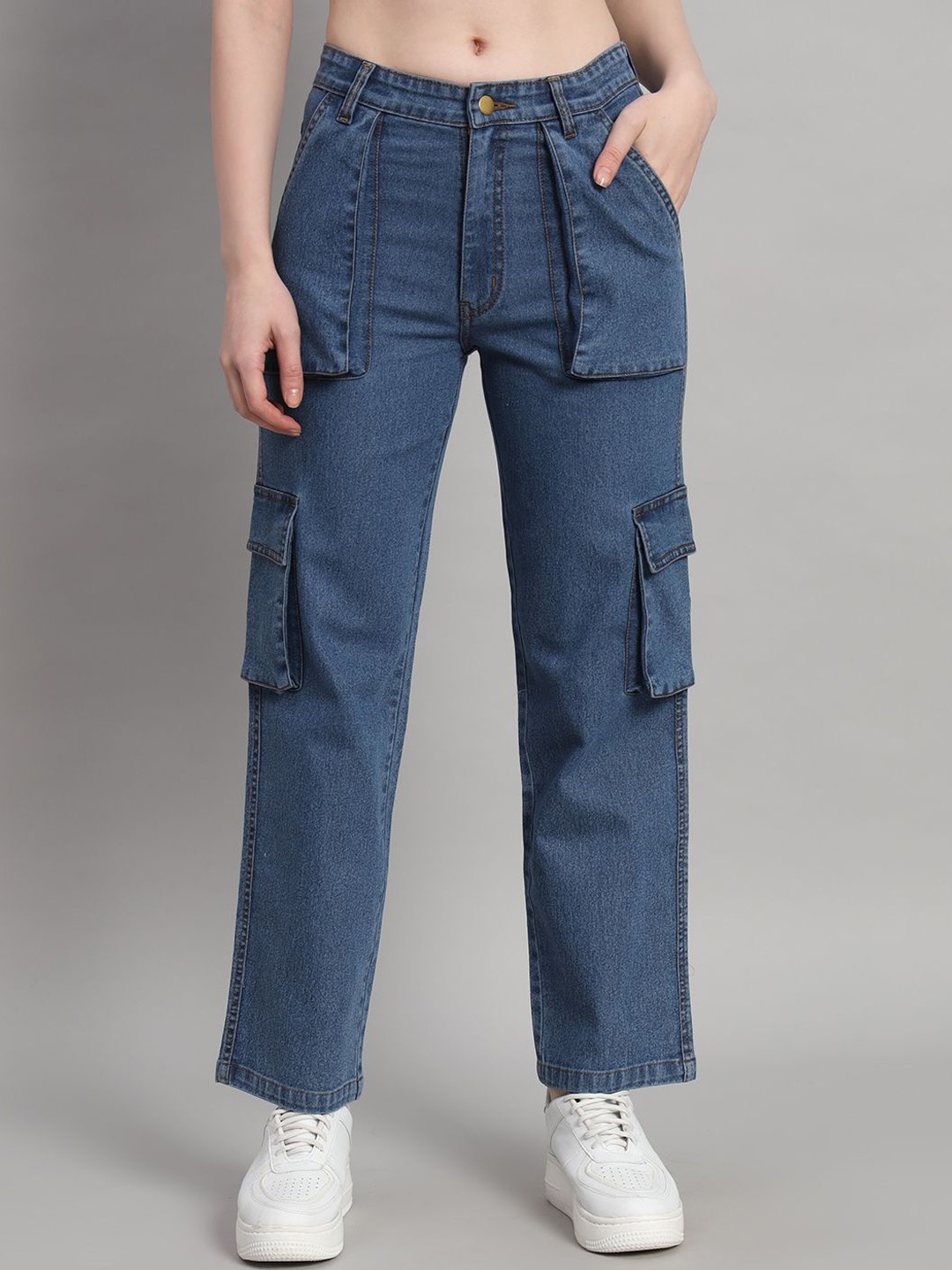 

GUTI Women Loose Fit High-Rise Cargos Trousers, Blue