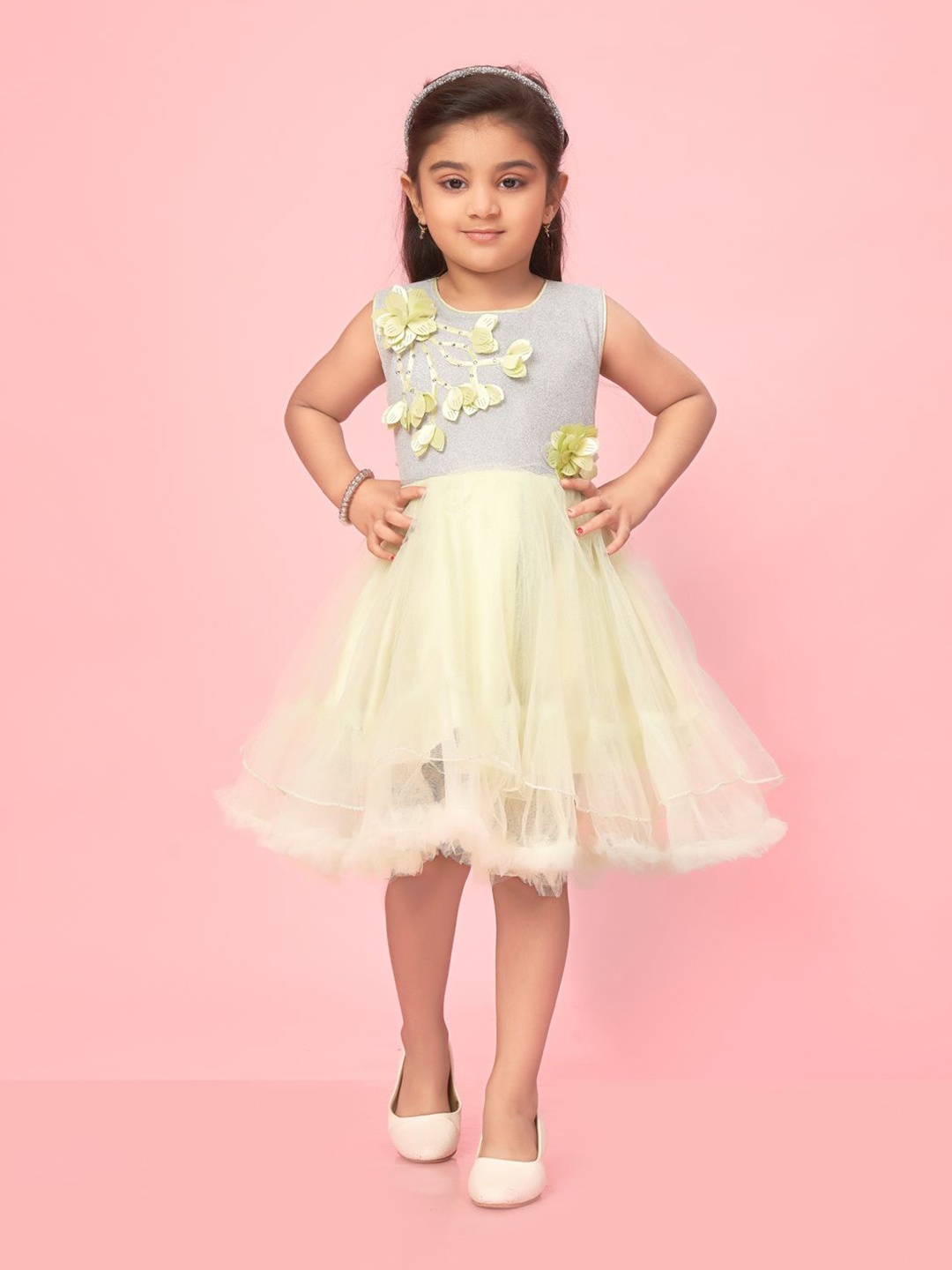 

BAESD Girls Net Self Design Fit & Flare Dress, Sea green