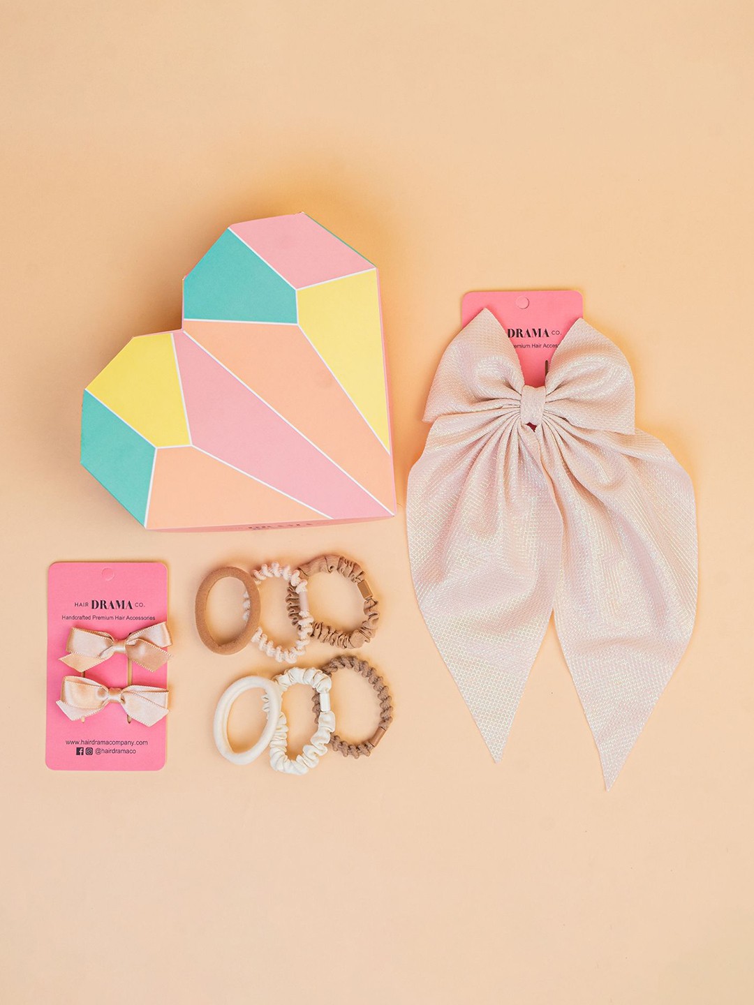 

HAIR DRAMA CO. Girls Set of 9 Satin Hair Accessory Set, Beige