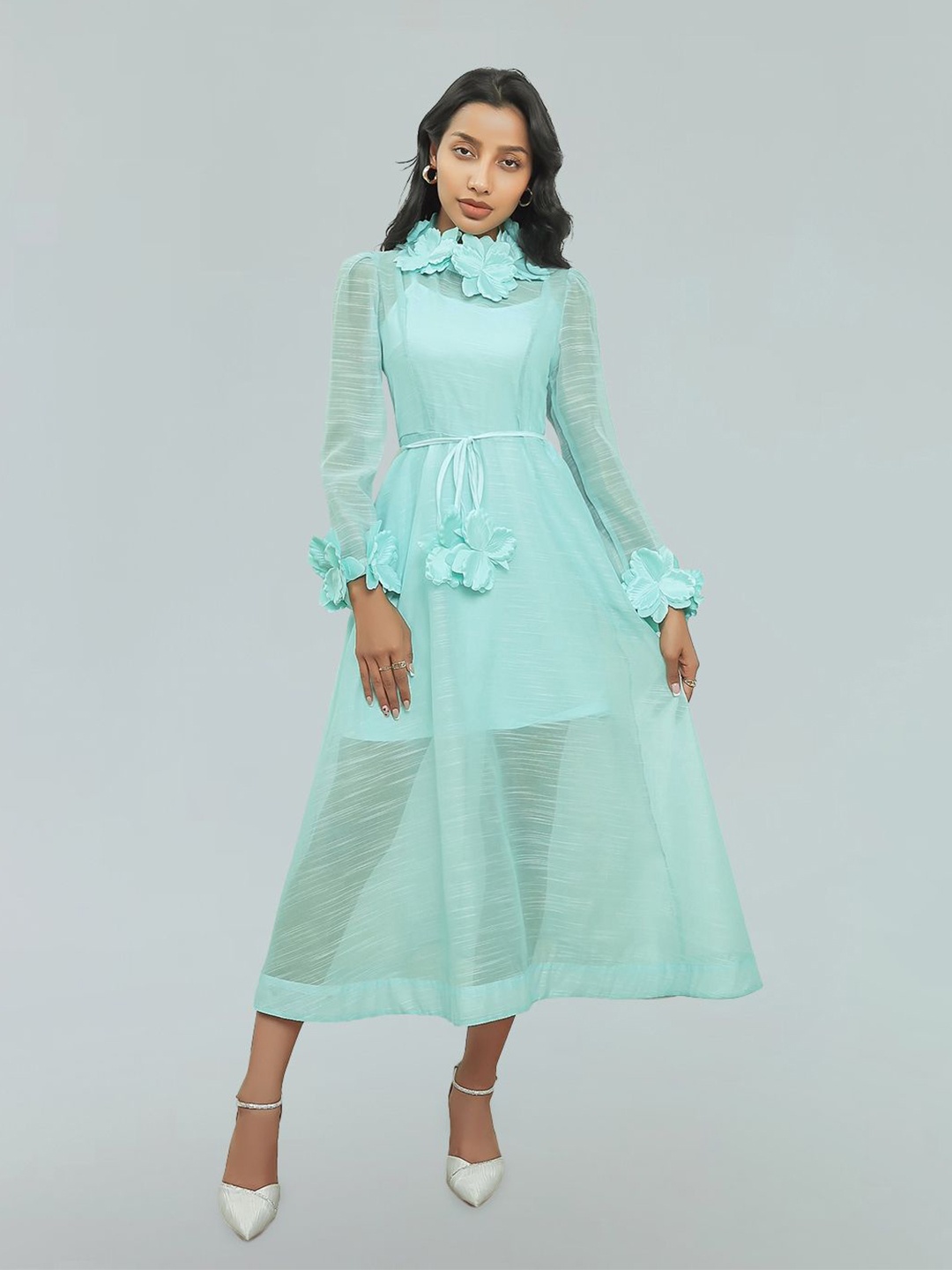

JC Collection Bell Sleeve A-Line Midi Dress, Green