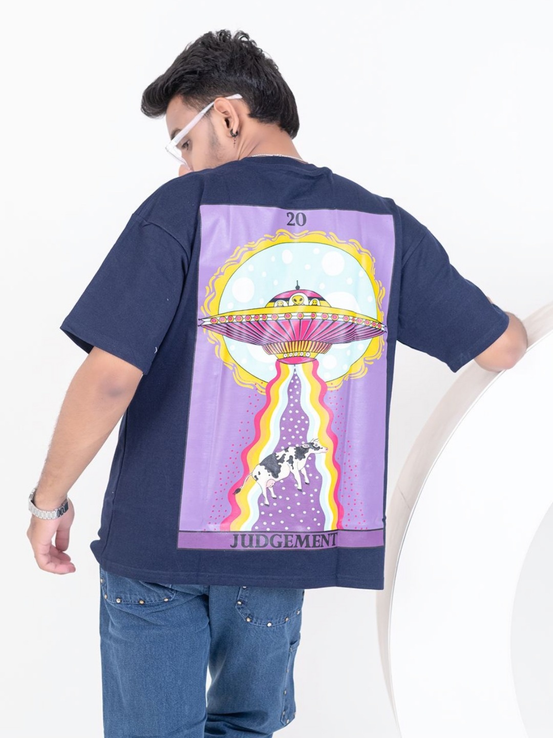 

Tistabene Men Graphic Printed Round Neck Cotton Oversized T-shirt, Navy blue