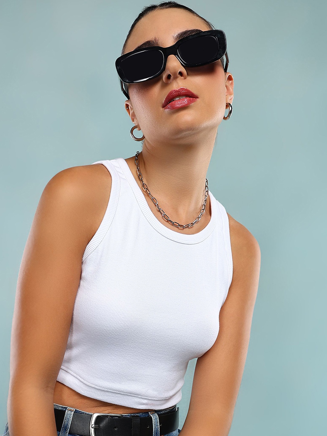 

The Roadster Lifestyle Co Sleeveless Crop Tops, White