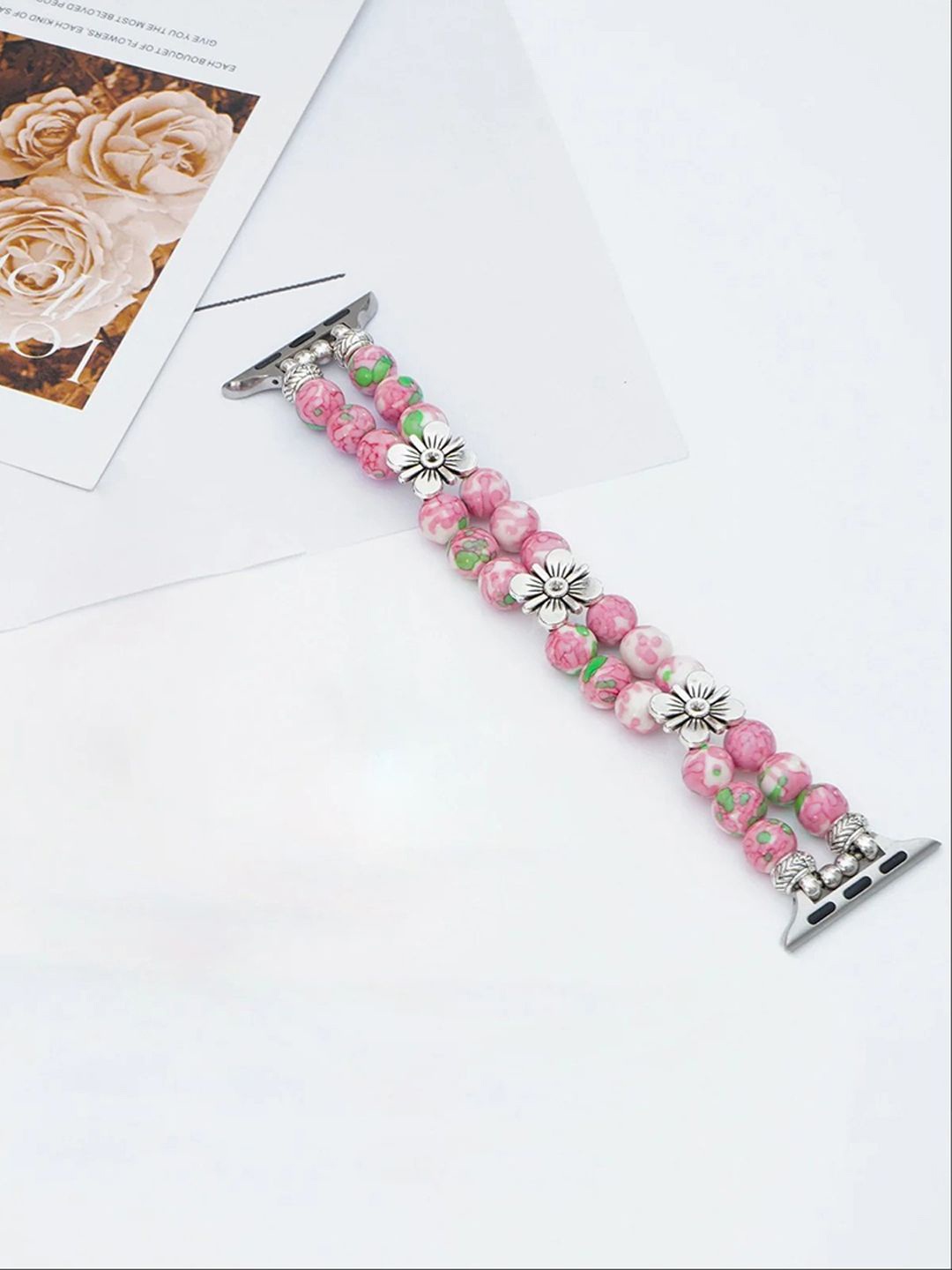 

PEEPERLY Artisanal Beaded Harmony Bracelet Strap Compatible For Smart Watch Straps, Pink