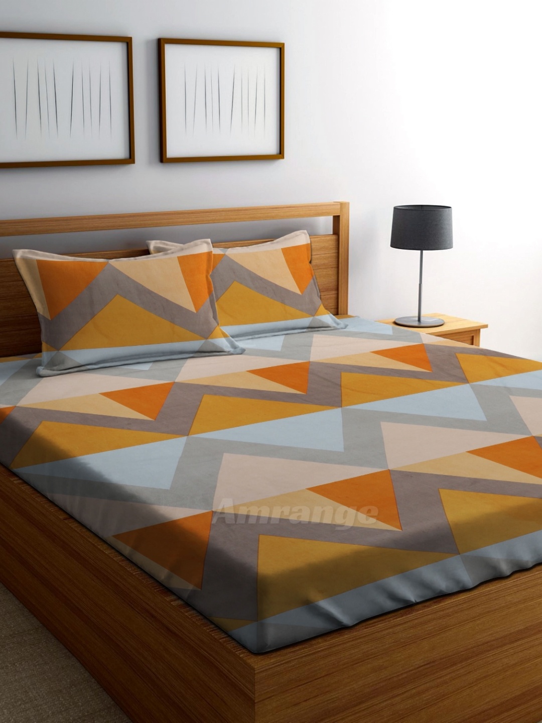 

AMRANGE Brown & Grey Geometric 250 TC King Bedsheet with 2 Pillow Covers