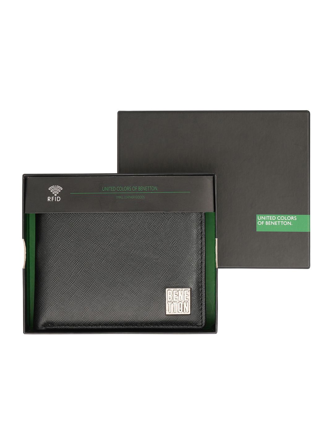 

United Colors of Benetton Men Leather Two Fold Wallet, Black