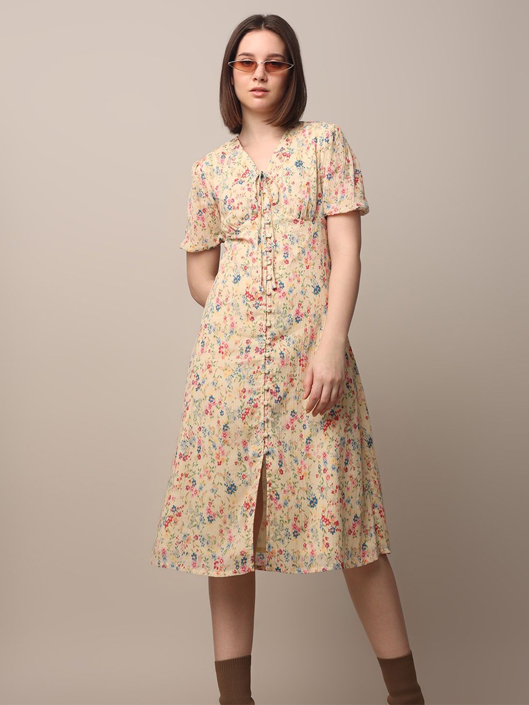 

ONLY Floral Print Fit & Flare Midi Dress, Yellow