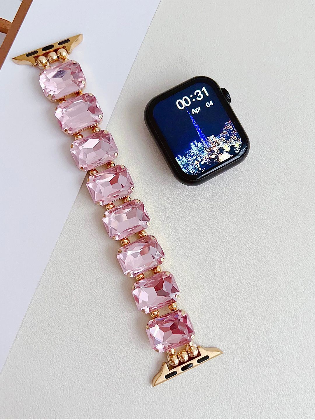 

PEEPERLY Luxury Crystal Stone Lightweight Bracelet Style Compatible Smart Watch Strap, Pink