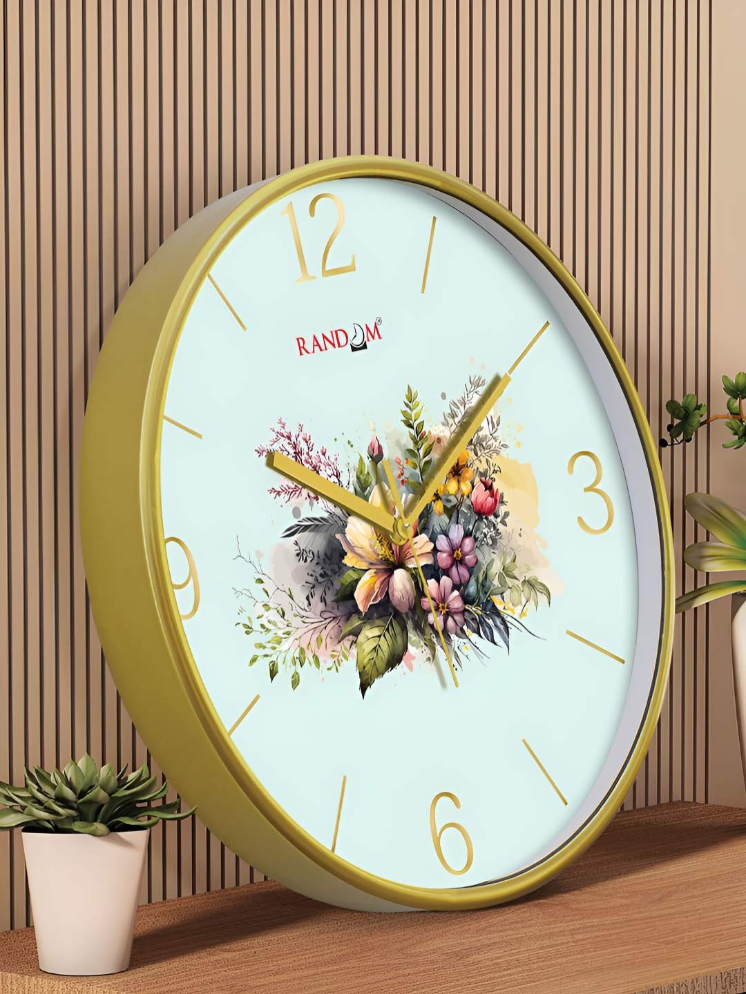 

RANDOM Printed Round Shaped Sweep Silent Movement Contemporary Wall Clock, Gold