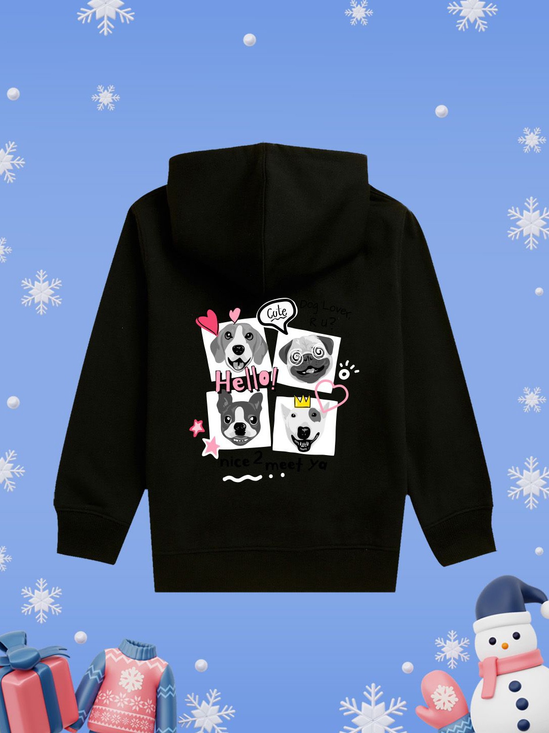 

NUSYL Girls Graphic Printed Hooded Sweatshirt, Black