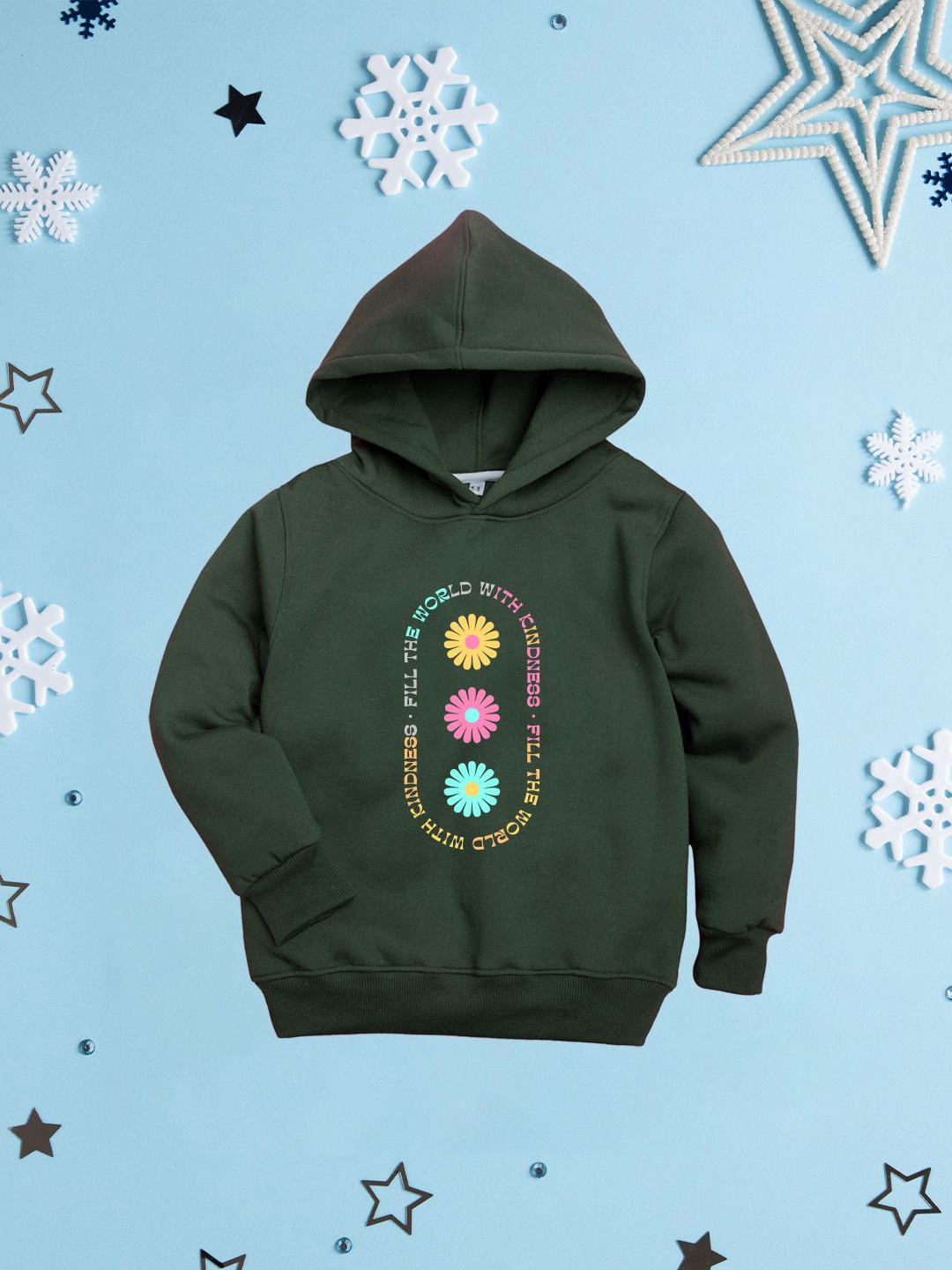 

NUSYL Girls Hooded Floral Printed Sweatshirt, Olive