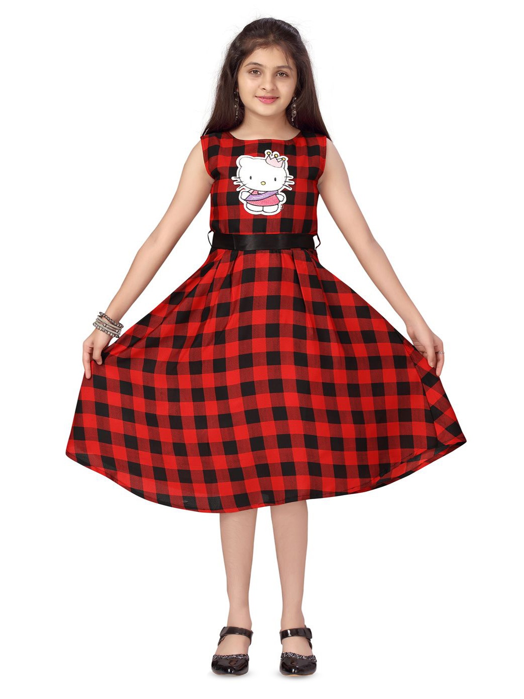 

BAESD Girls Checked Fit & Flare Dress, Red