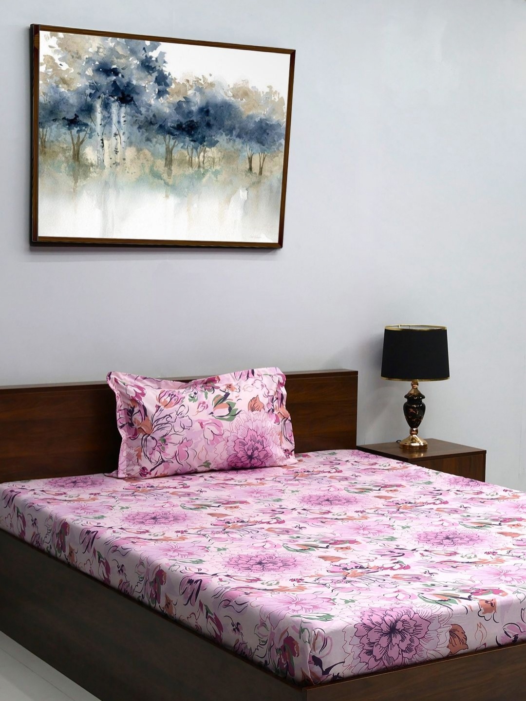 

BOMBAY DYEING Cardinal Pink & White Floral 120 TC Pure Cotton Single Bedsheet Set