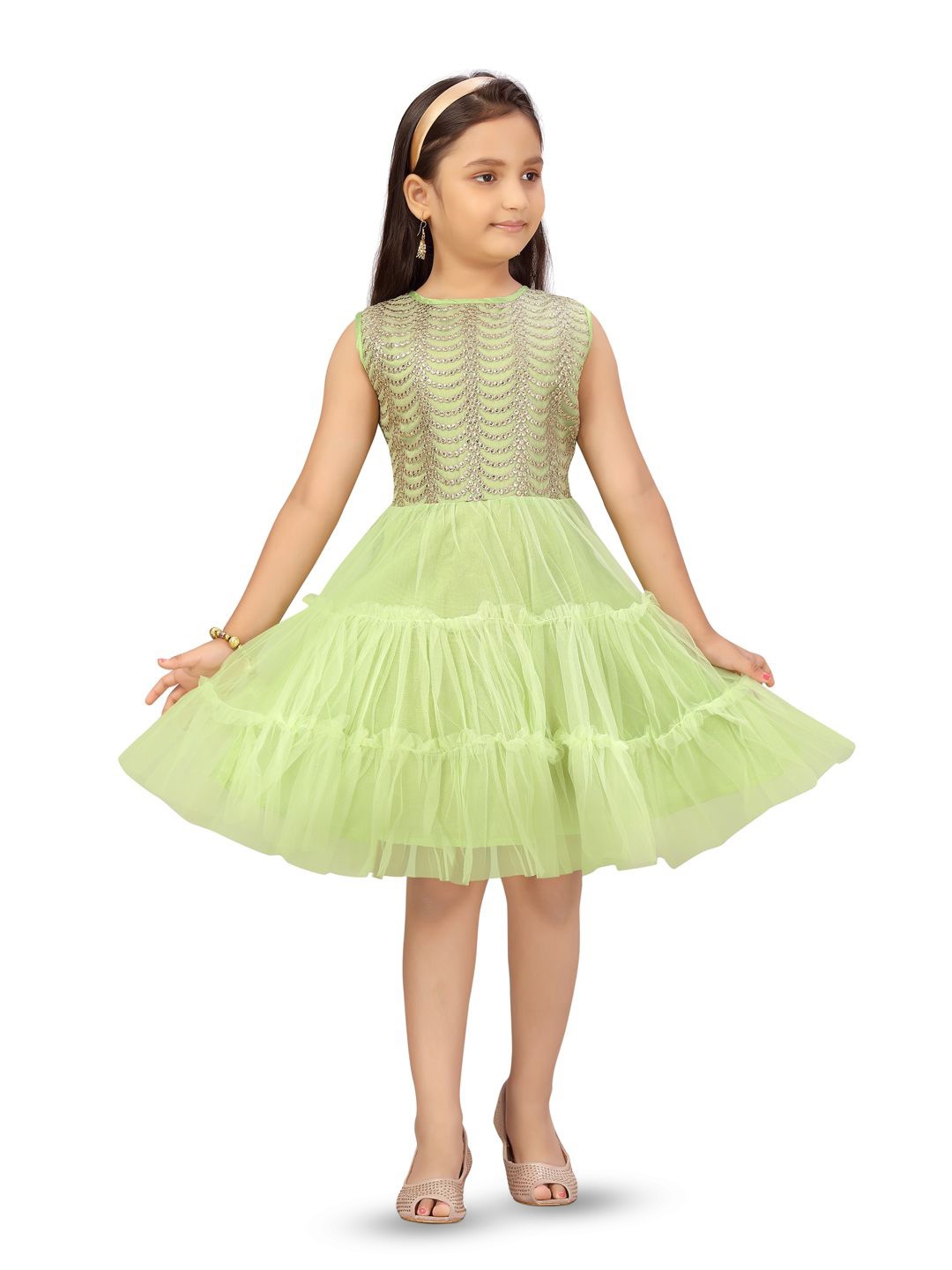 

BAESD Girls Net Fit & Flare Tiered Dress, Green