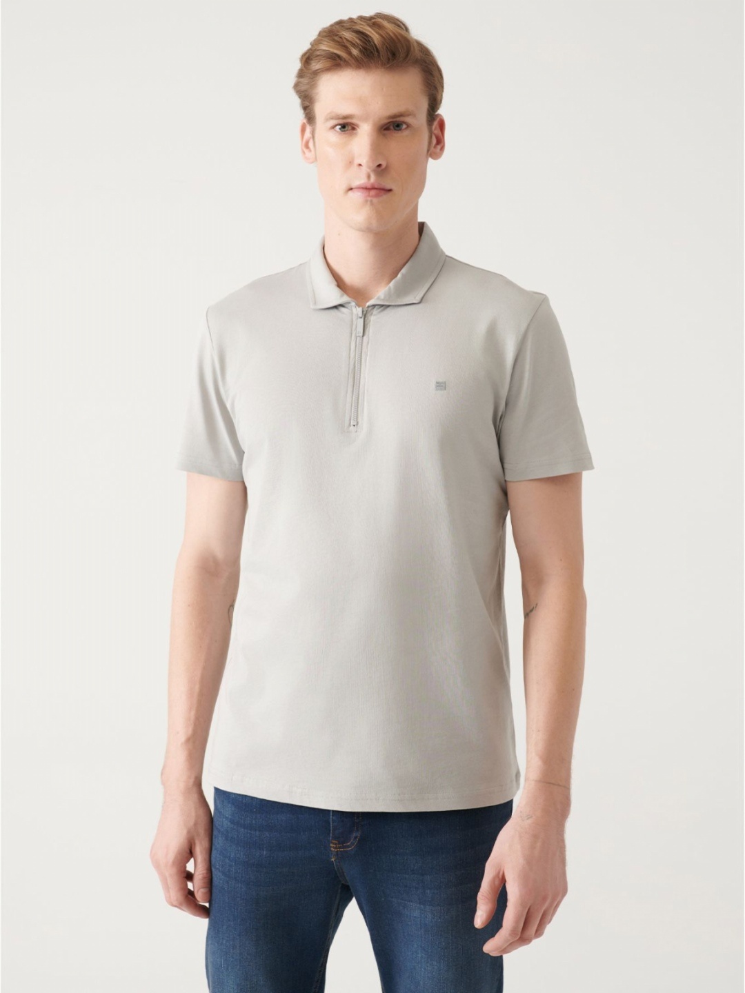 

AVVA Men Solid Polo Collar Cotton T-Shirt, Grey