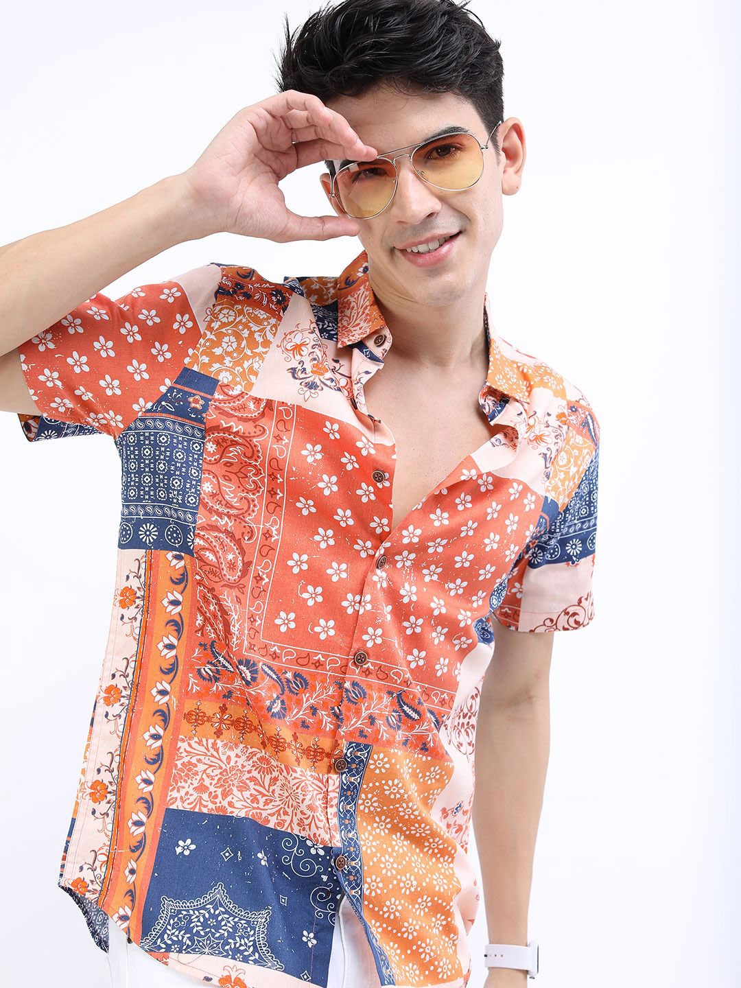 

HIGHLANDER Men Slim Fit Floral Opaque Printed Casual Shirt, Rust