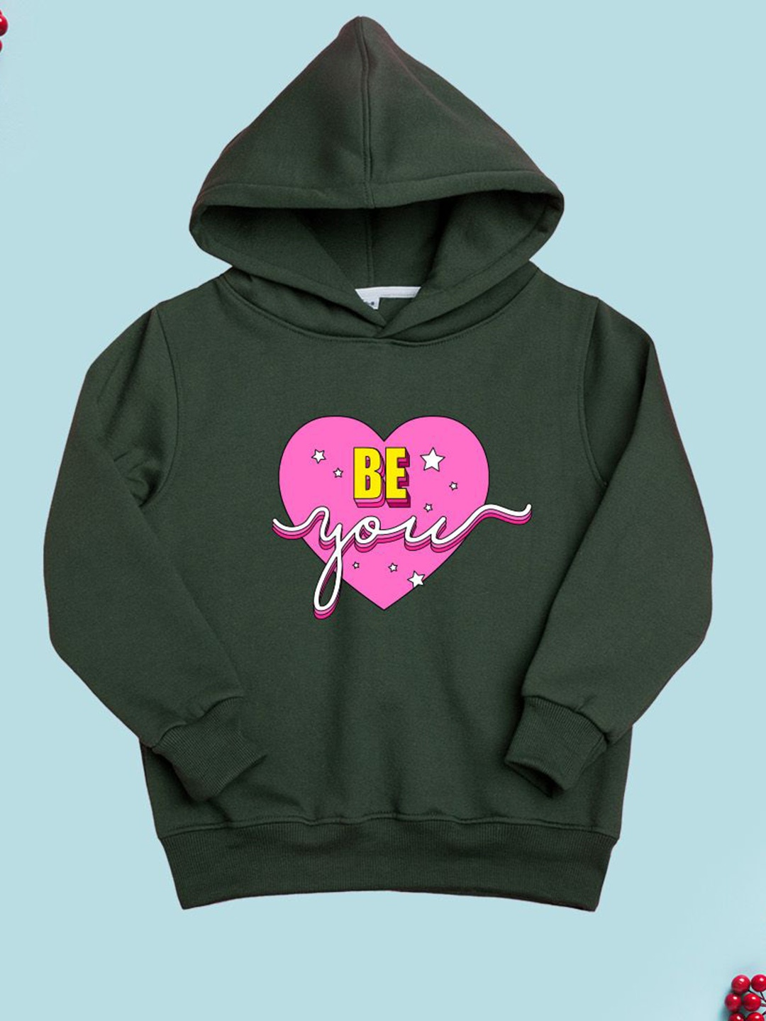 

NUSYL Girls Graphic Printed Hooded Sweatshirt, Olive