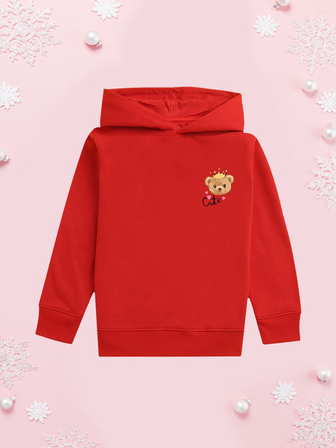

NUSYL Girls Printed Hooded Sweatshirt, Red