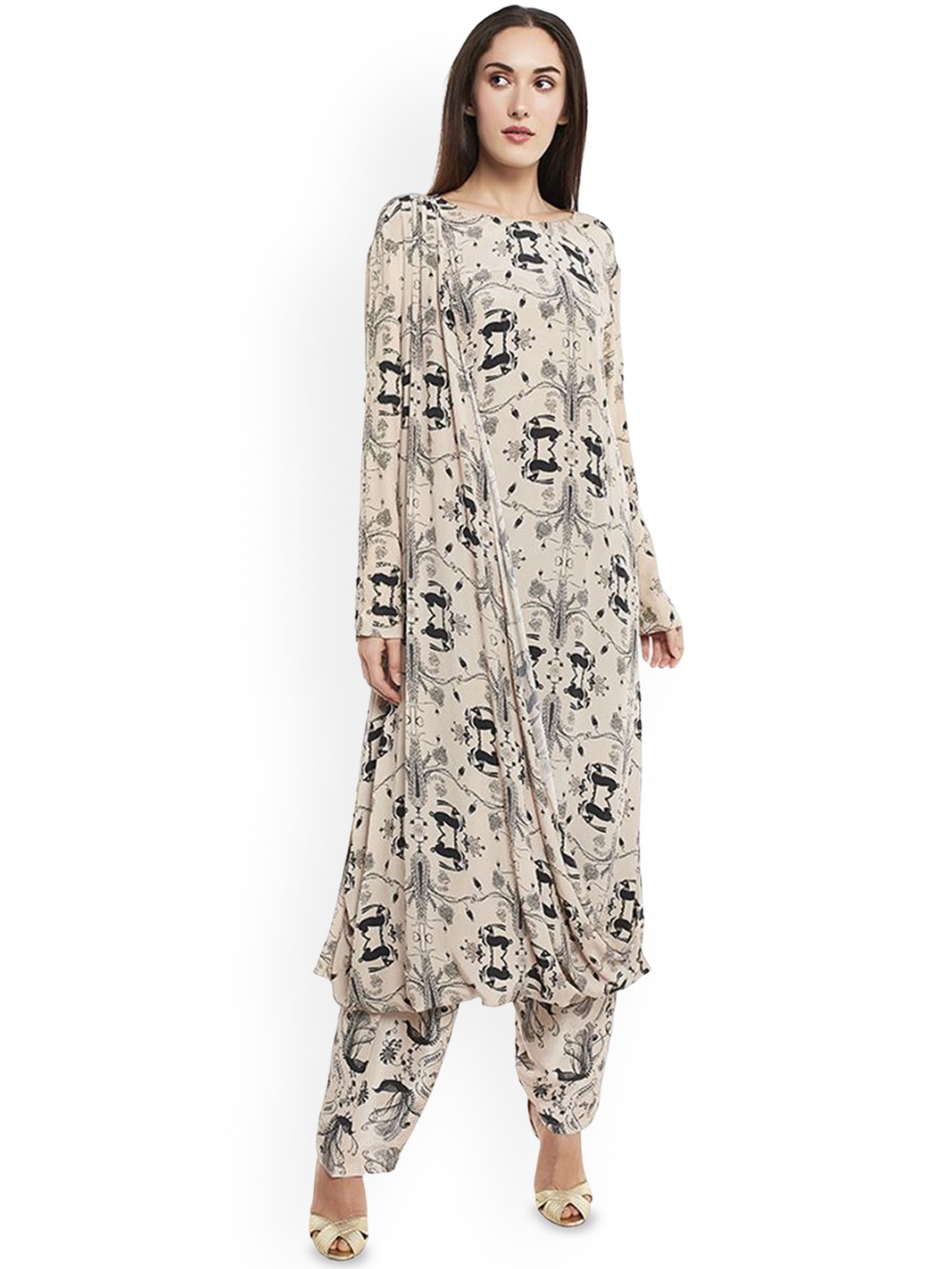 

Payal Singhal Ethnic Motifs Printed Regular A-Line Kurta with Palazzos, Brown