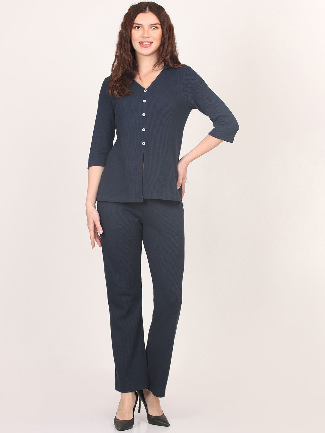 

Nimble V Neck Pure Cotton Top & Trousers, Navy blue