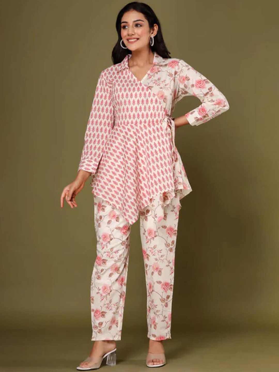 

ARAVALII Printed Pure Cotton Top With Trouser, Pink