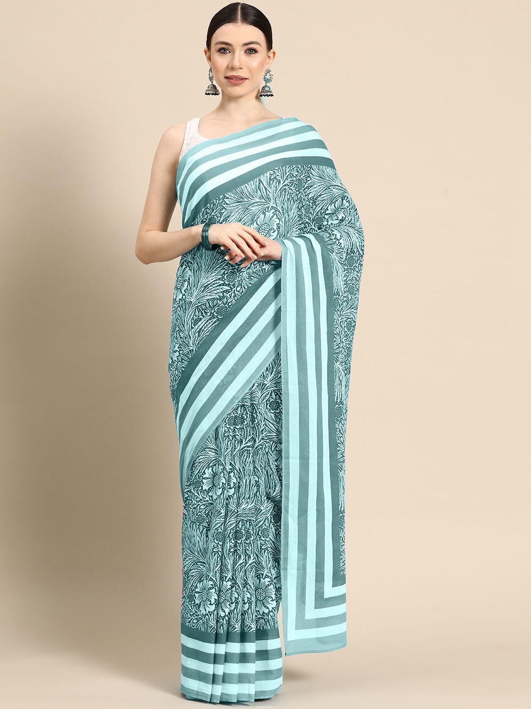 

BUTA BUTI Floral Pure Cotton Saree, Blue