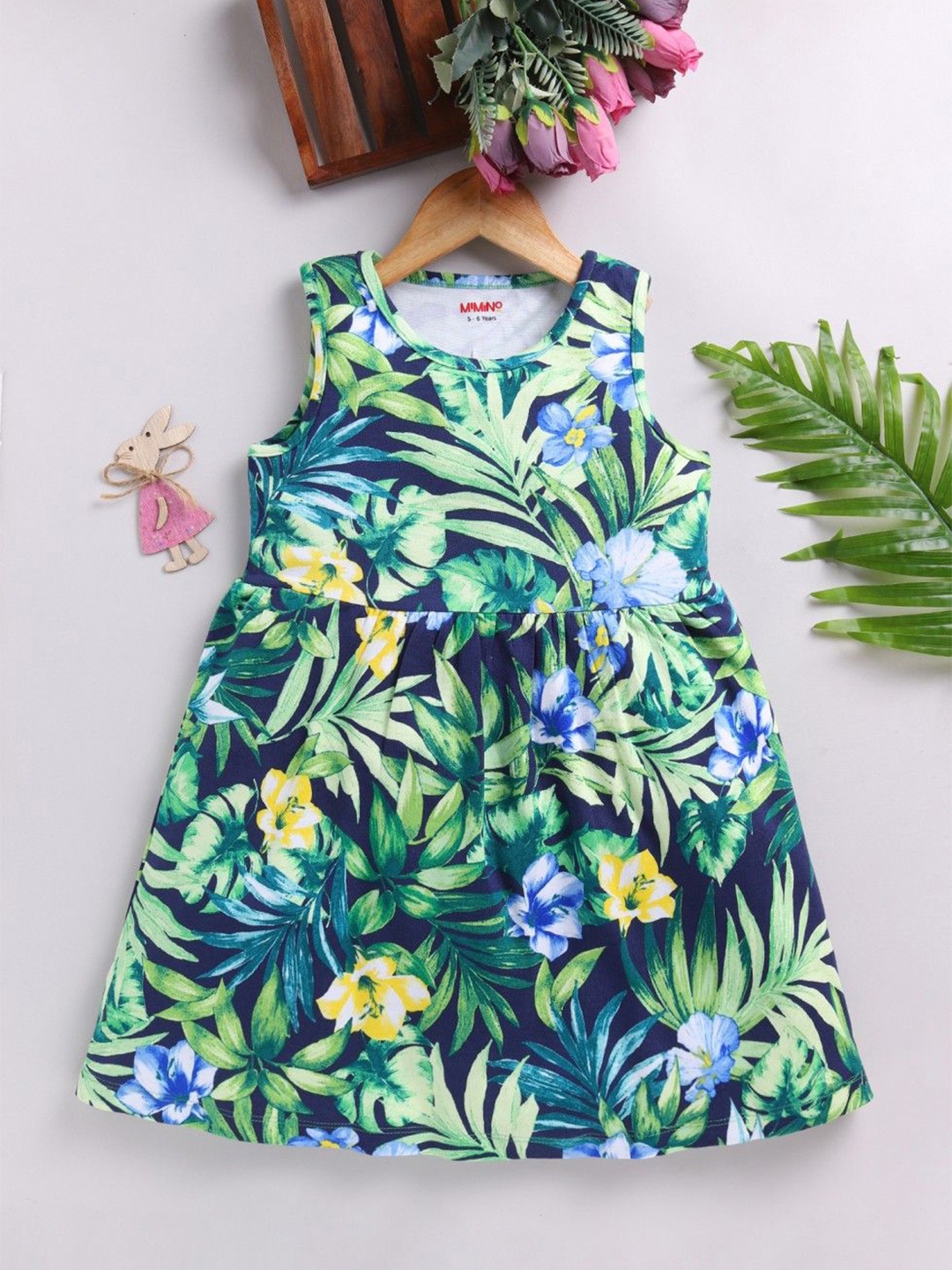

MIMINO Tropical Print Fit & Flare Dress, Green