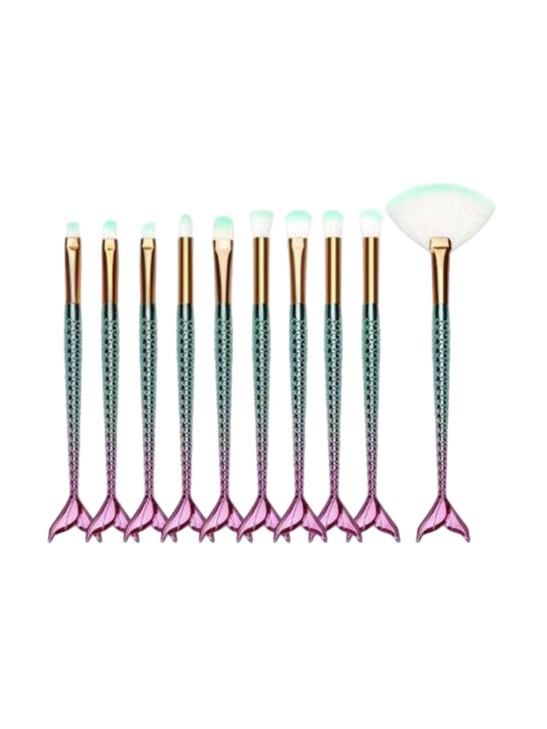 

Yoana Set Of 10 Fish Tail Makeup Brushes, Blue
