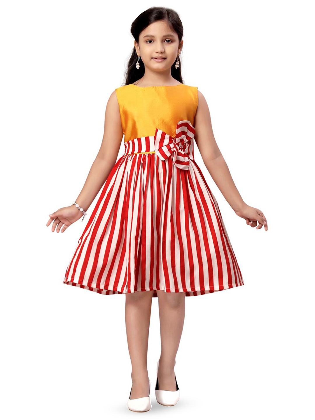 

BAESD Girls Striped Fit & Flare Dress, Gold