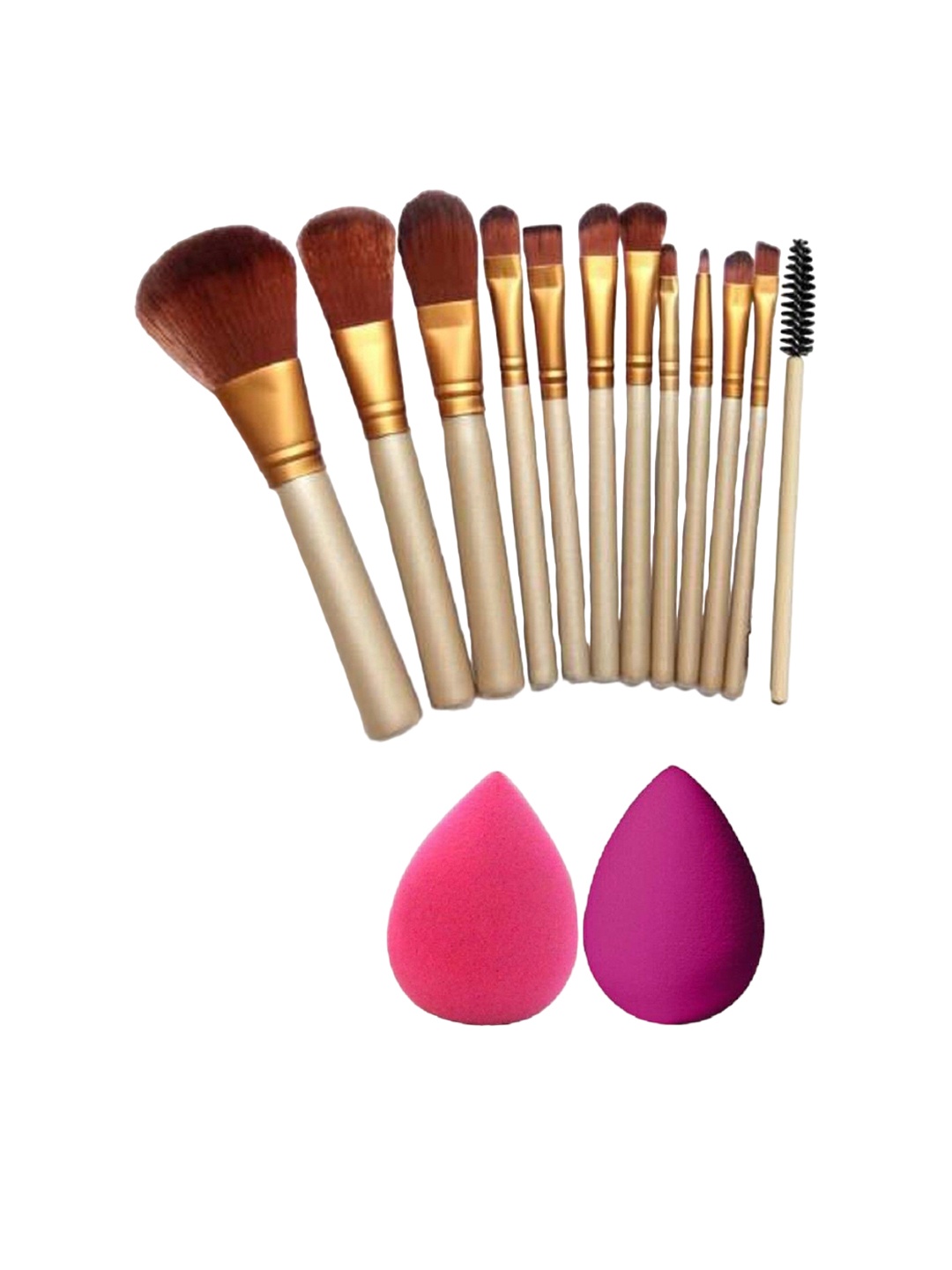 

Yoana Set Of 12-pcs Makeup Brush & 2 Puff, Gold