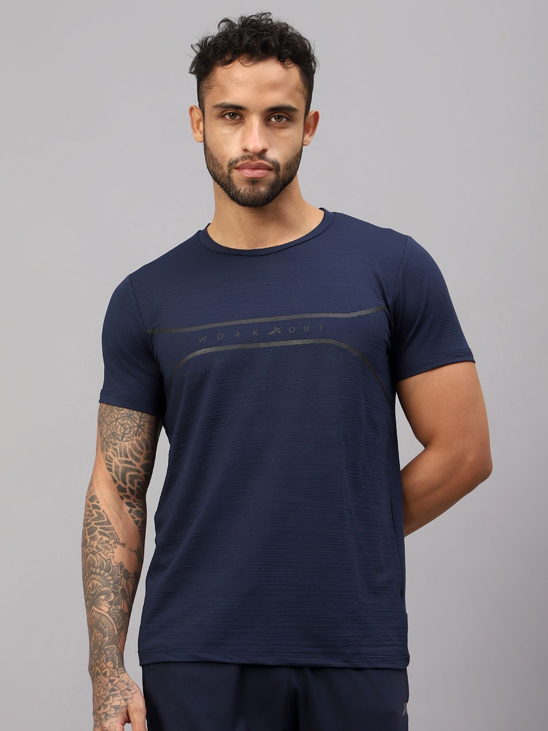 

VECTOR X Men Graphic Printed Round Neck T-Shirt, Navy blue