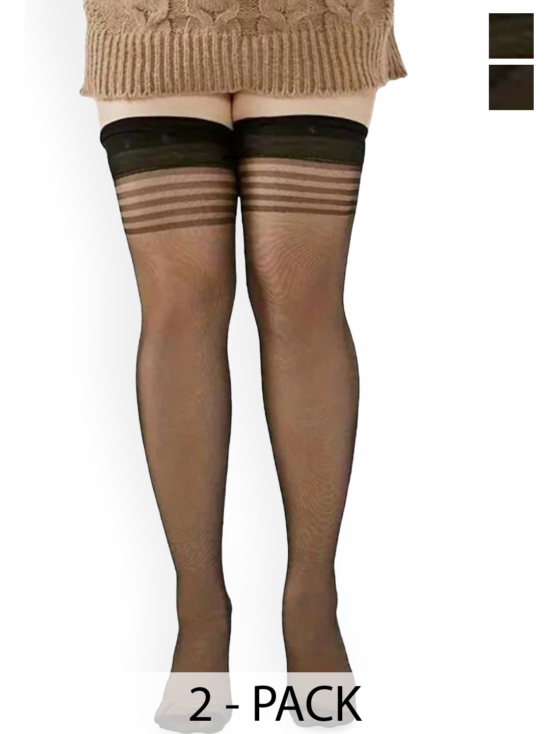 

BAESD Pack Of 2 Thigh-High Sheered Stockings, Black