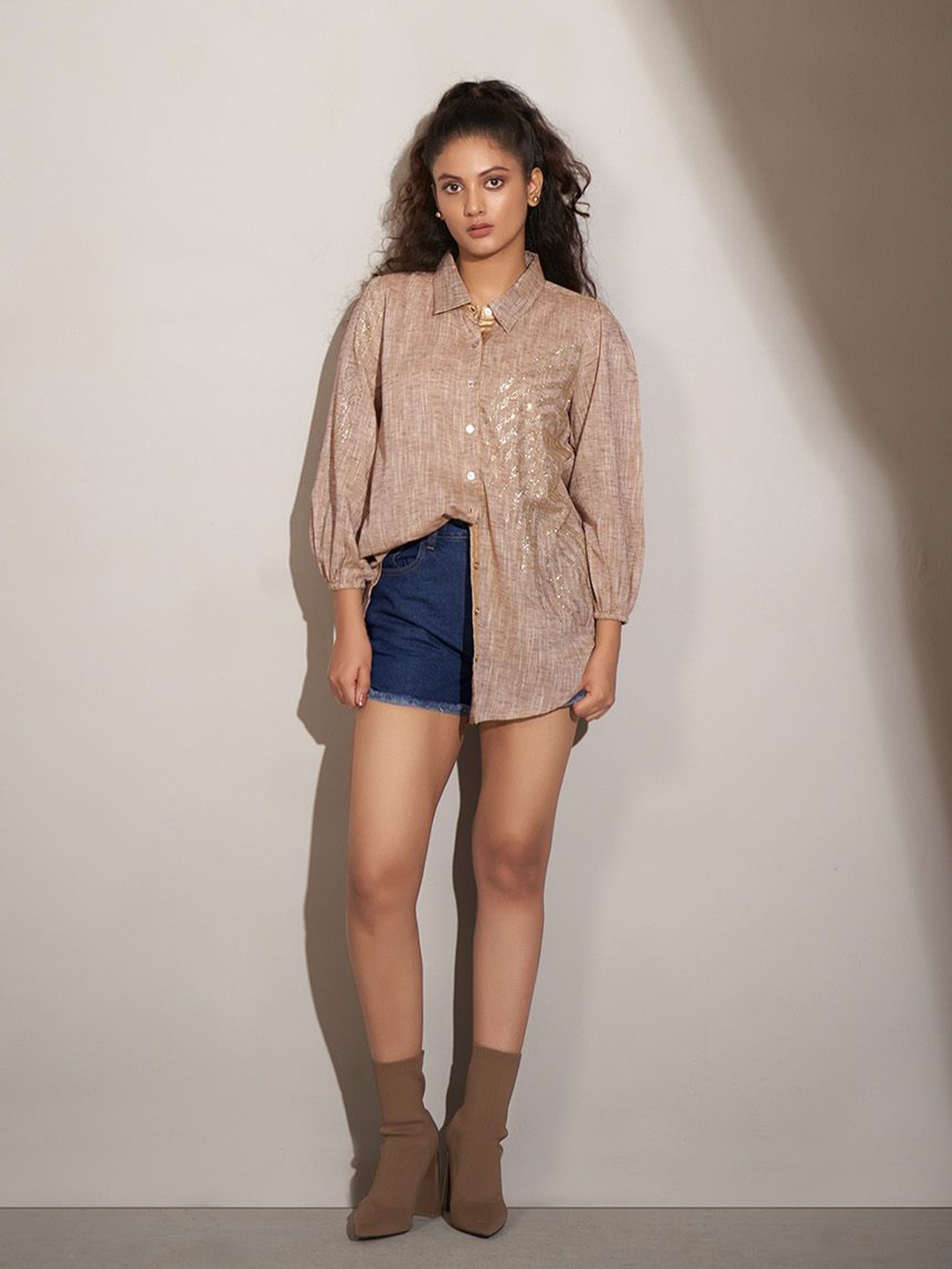 

Kaftanize Women Comfort Opaque Casual Shirt, Beige