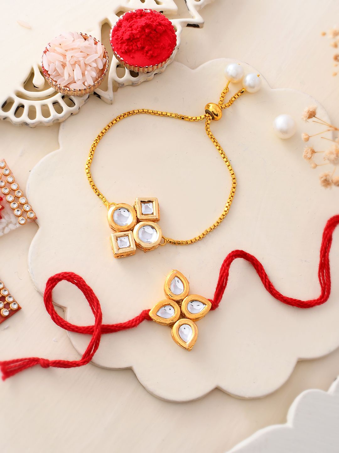 

Shoshaa Gold-Plated Kundan Thread Bracelet Bhaiya Bhabhi Rakhi