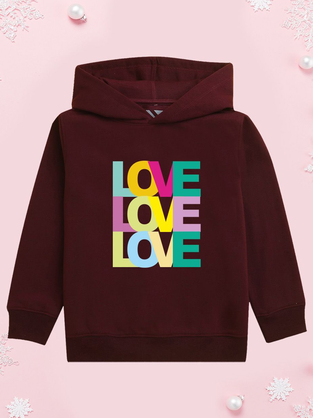 

NUSYL Girls Typography Printed Hooded Sweatshirt, Burgundy