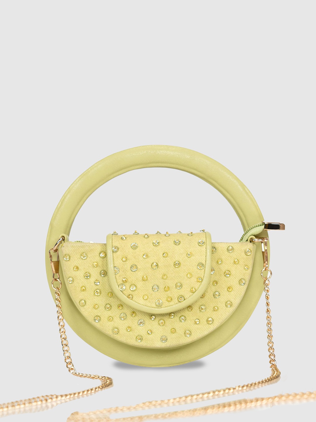 

D'oro Embellished Half Moon Sling Bag, Green