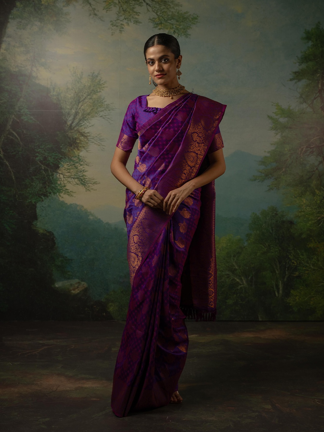 

Dori Woven Design Zari Silk Blend Banarasi Saree, Purple