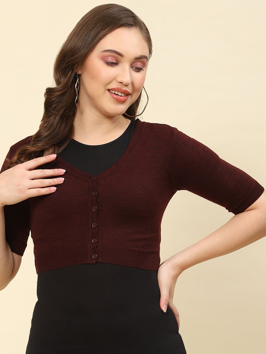 

Monte Carlo Women Woollen Crop Cardigan, Maroon